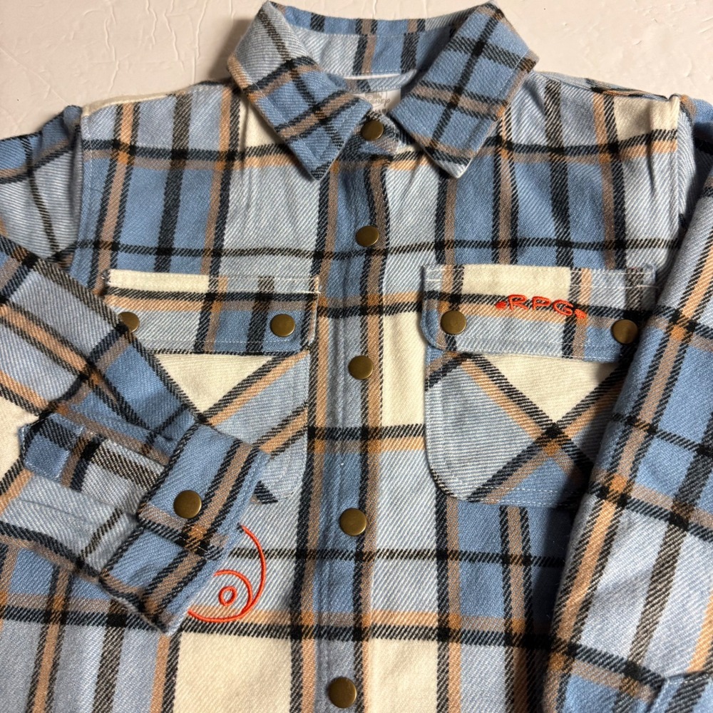 Disney Kids Flannel Shirt‎ Boys Girls Blue Plaid Embroidered Panda 5/6